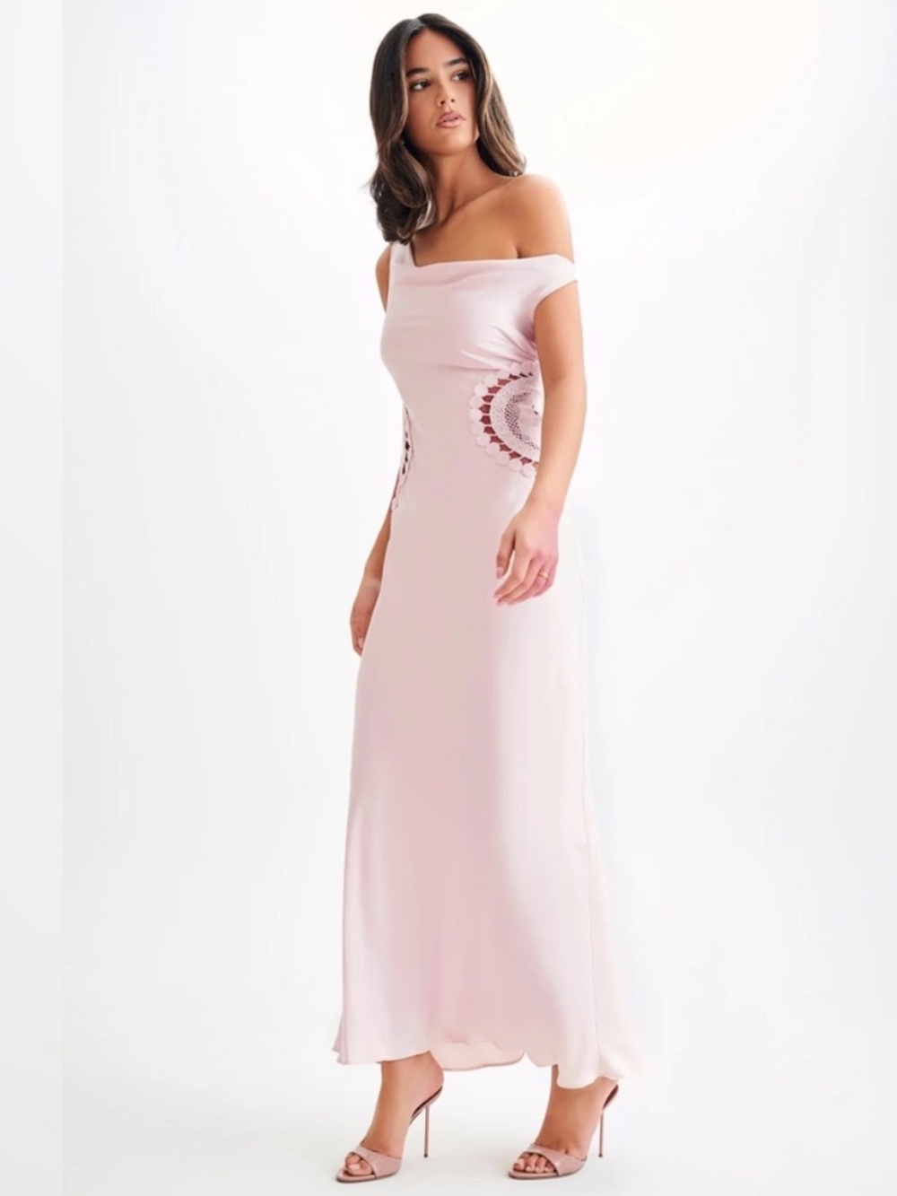 MESHKI Kristina Satin Maxi Dress with Crochet